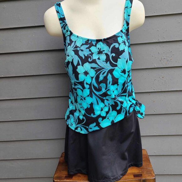 LeCove Blue Black One Piece Swim Suit size 14 - Picture 1 of 10